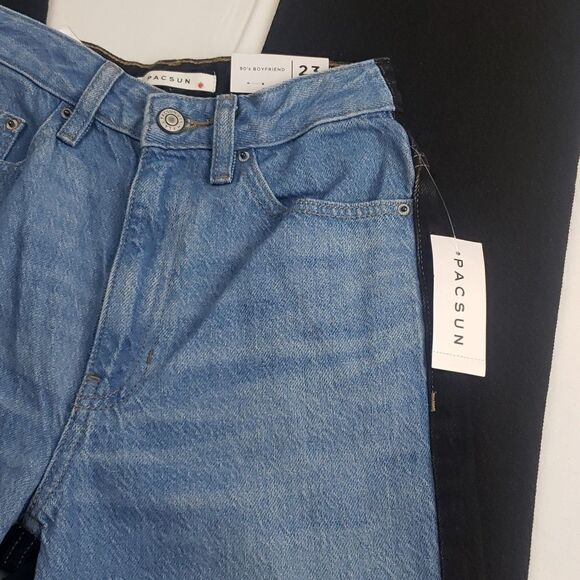 Pacsun Women's 23 Black & Blue Two Tone Paneled Boyfriend Jeans - Picture 9 of 13